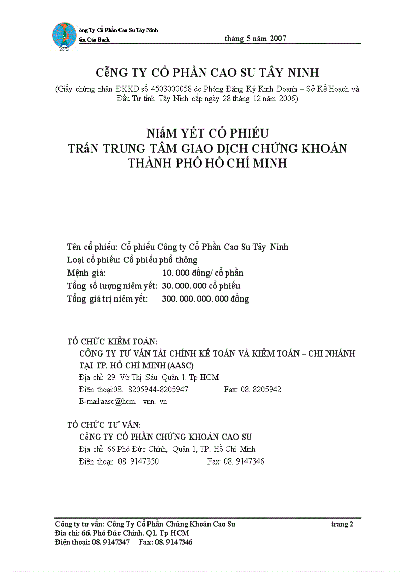 image for page Bản cáo bạch Công ty Cổ Phần Cao Su Tây Ninh