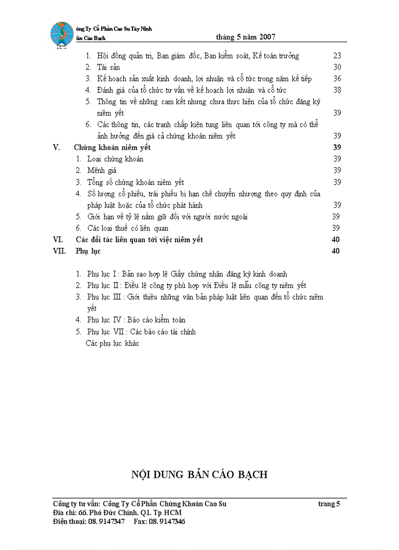 image for page Bản cáo bạch Công ty Cổ Phần Cao Su Tây Ninh