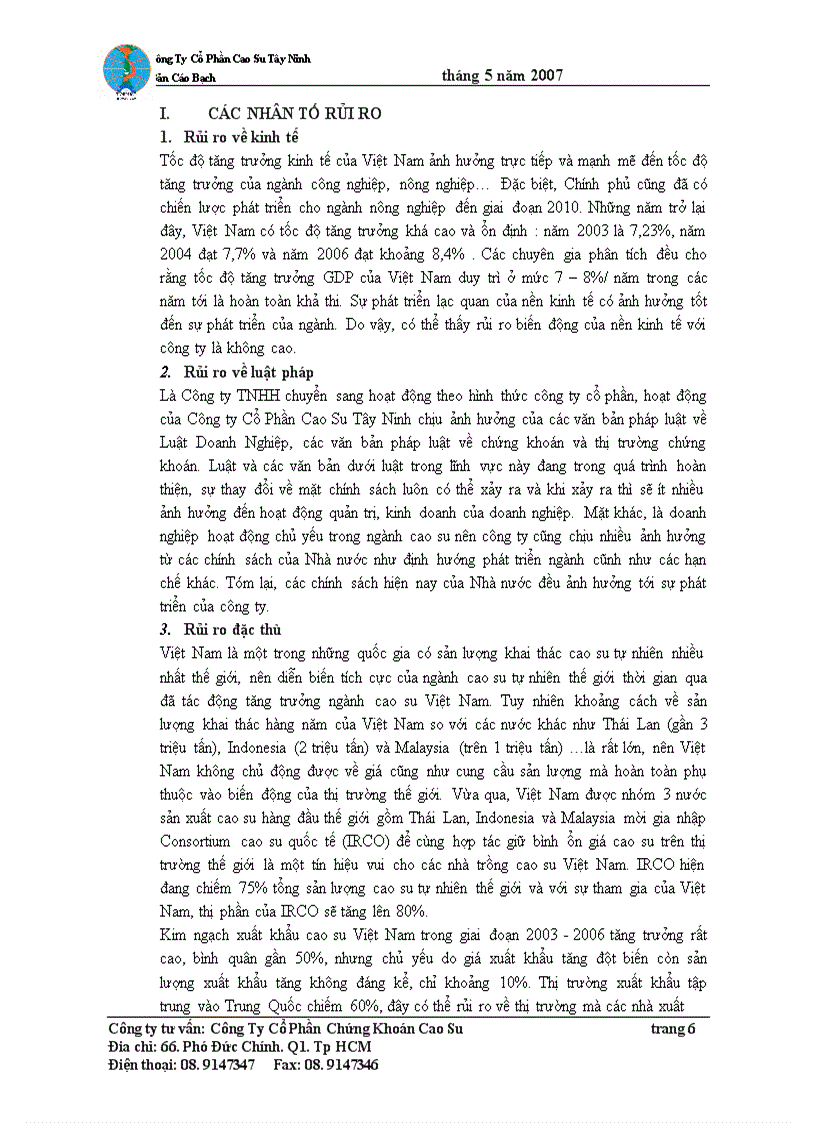 image for page Bản cáo bạch Công ty Cổ Phần Cao Su Tây Ninh