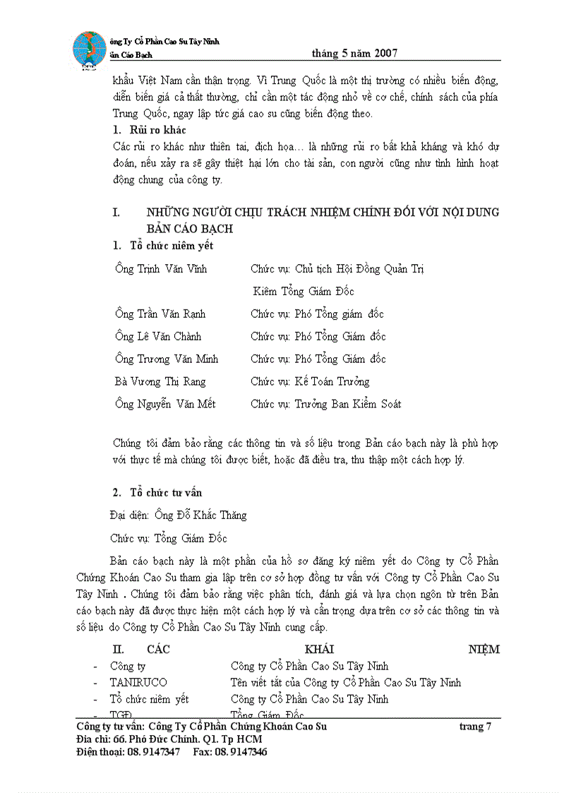 image for page Bản cáo bạch Công ty Cổ Phần Cao Su Tây Ninh