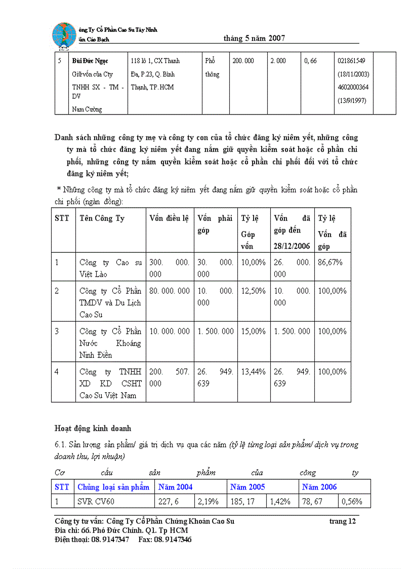 image for page Bản cáo bạch Công ty Cổ Phần Cao Su Tây Ninh