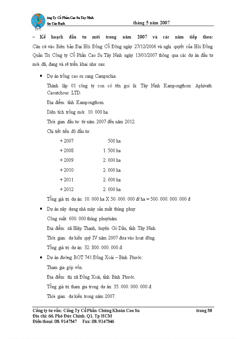 image for page Bản cáo bạch Công ty Cổ Phần Cao Su Tây Ninh