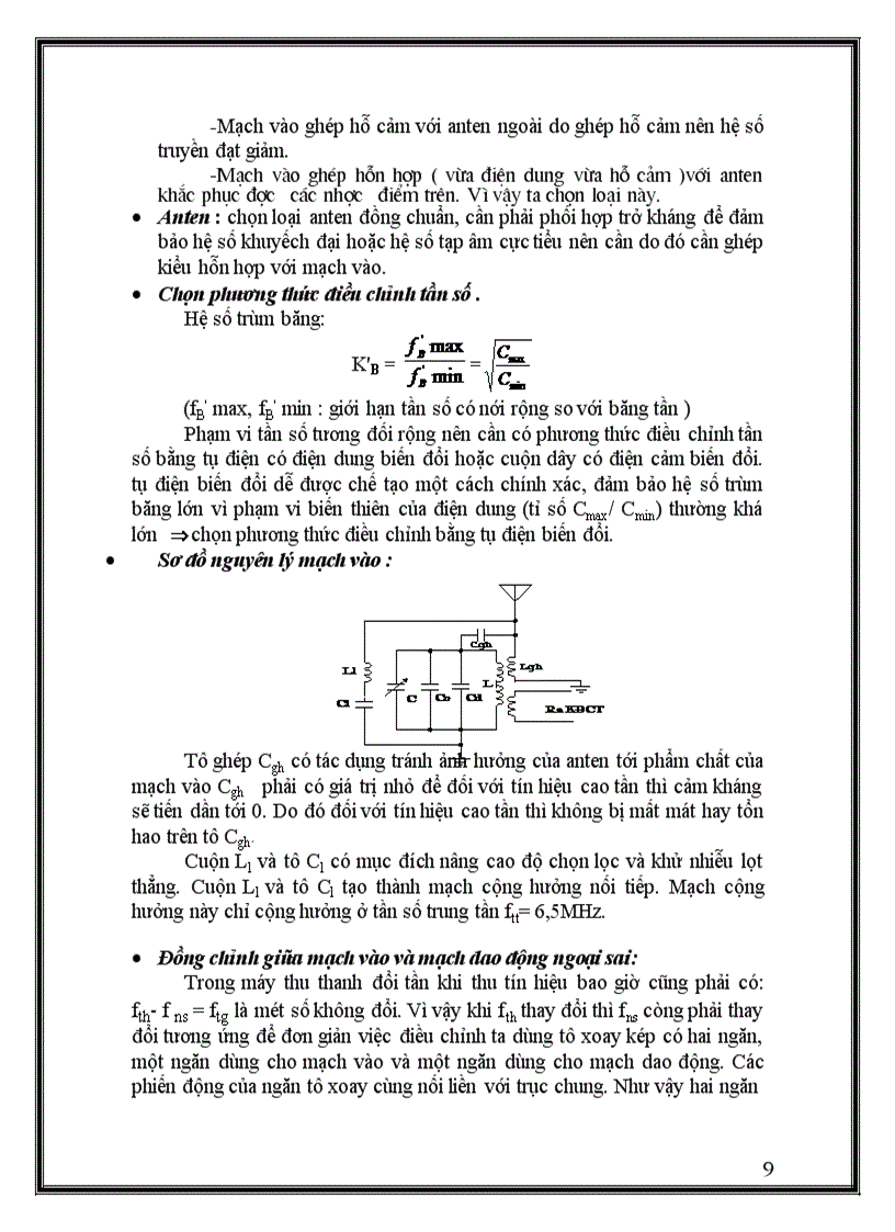 image for page Thiết kế máy thu đổi tần thu băng FM, tính toán chi tiết mạch vào