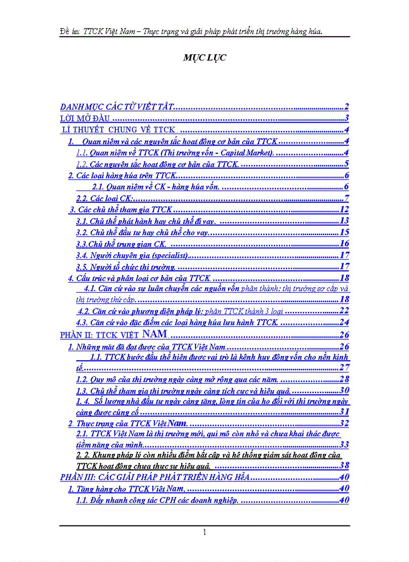 Đề án: TTCK Việt Nam – Thực trạng và giải pháp phát triển thị trường hàng hóa.