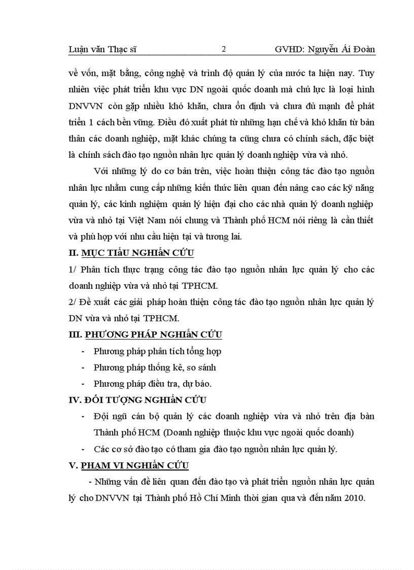 image for page Giải pháp nhằm hoàn thiện công tác đào tạo nguồn nhân lực quản lý cho các DNVVN ở Thành phố Hồ Chí Minh giai đoạn 2006 – 2010.