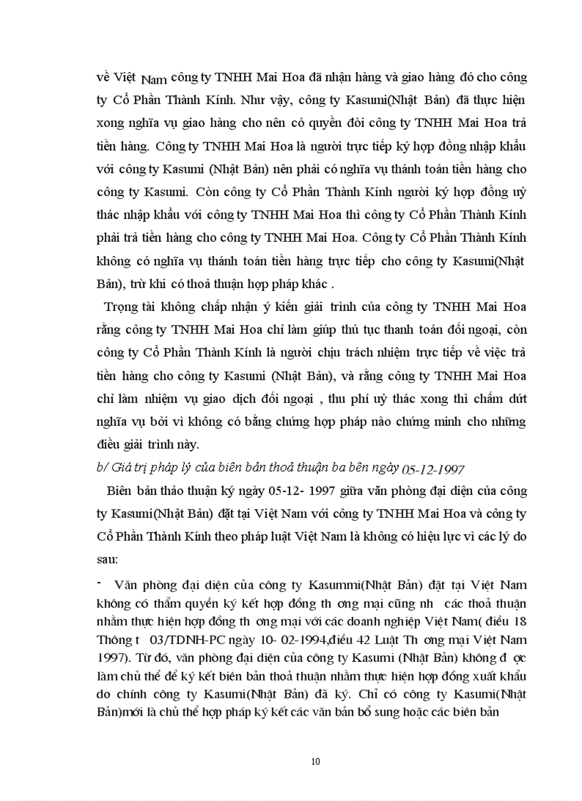 image for page Vụ kiện kinh tế giữa Công ty Kasumi(Nhật Bản) có văn phòng đặt tại Việt Namvới công ty TNHH Mai Hoa và công ty Cổ Phần Thành Kính về việc chậm trả tiền hàng