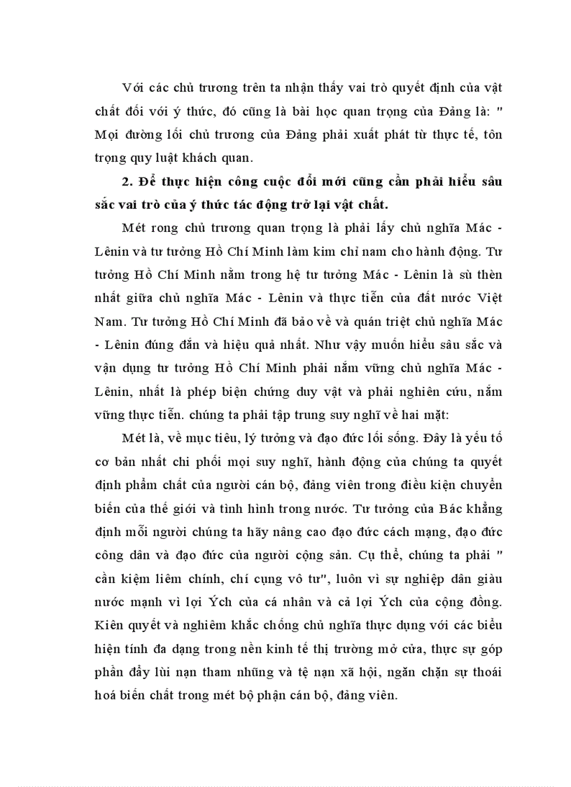 image for page Quan điêm duy vật biên chứng về mối quan hệ giữa vật chất với y thức và vận dụng vào công cuộc đổi mới ở nước ta hiện nay