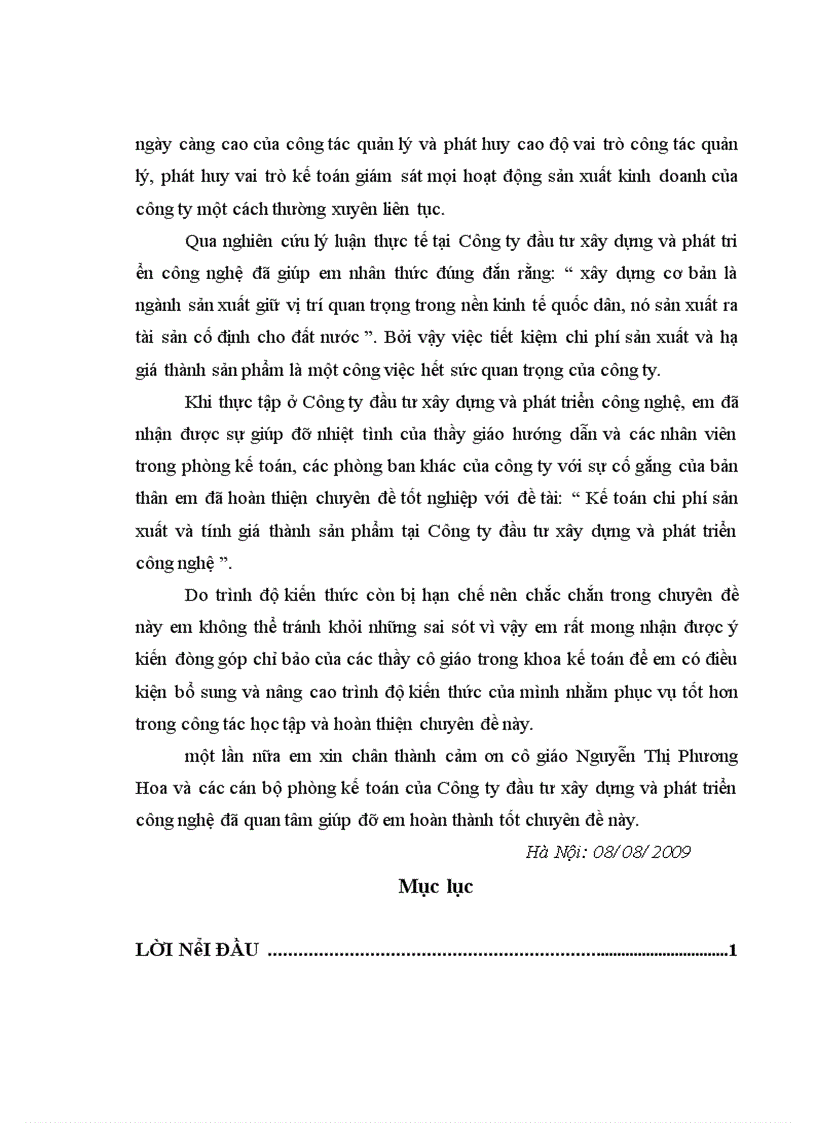 image for page Kế toán chi phí và tính giá thành sản phẩm sản xuất tại Công ty đầu tư xây dựng và phát triển công nghệ