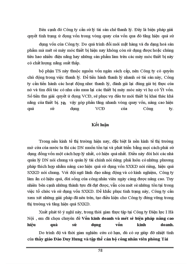 image for page Vốn kinh doanh và những biện pháp nâng cao hiệu quả sử dụng vốn kinh doanh ở Công ty Điện lực I