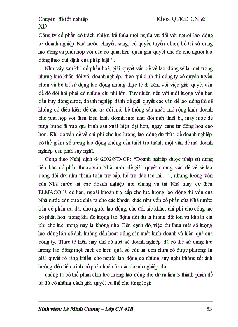 image for page Giải pháp đẩy nhanh quá trình cổ phần hoá ở Nhà máy cơ điện ELMACO Nội dung của chuyên đề gồm 3 phần chính