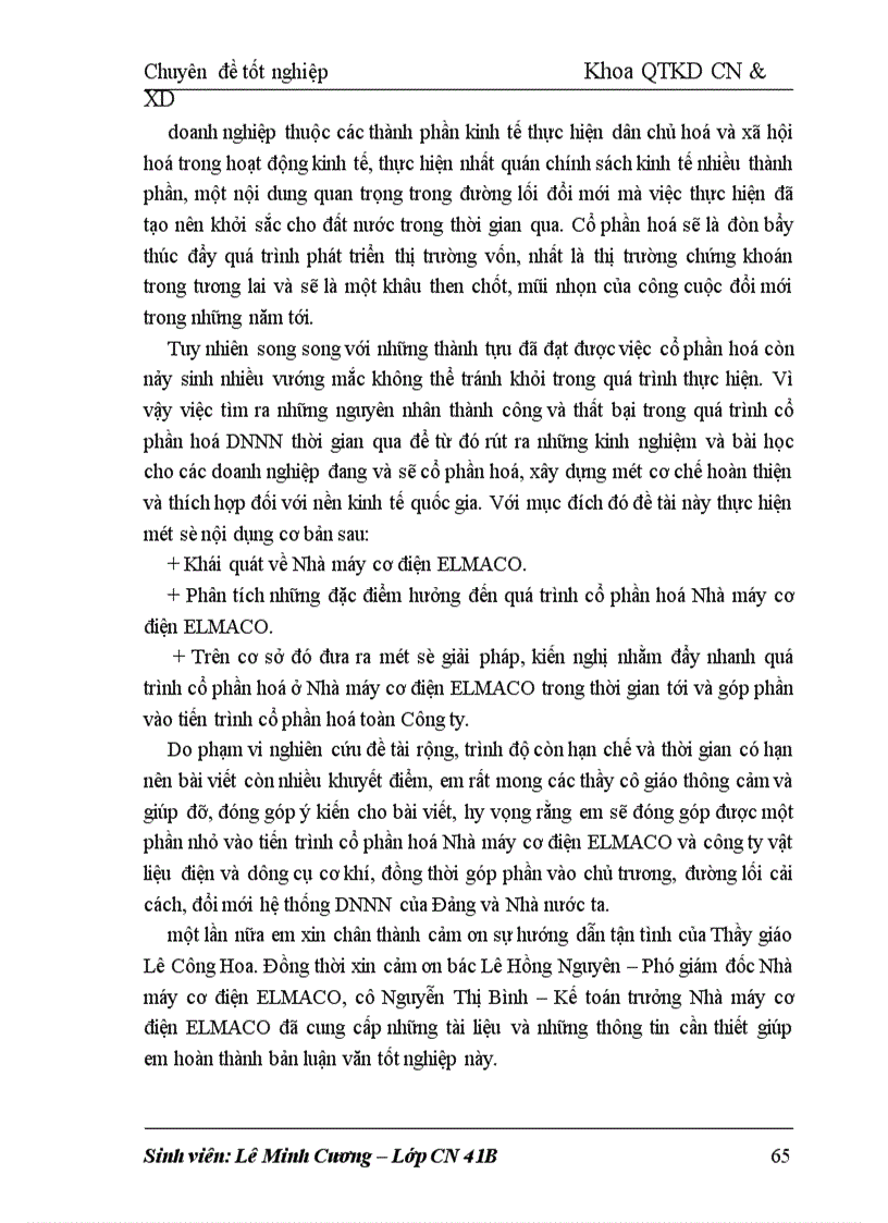 image for page Giải pháp đẩy nhanh quá trình cổ phần hoá ở Nhà máy cơ điện ELMACO Nội dung của chuyên đề gồm 3 phần chính