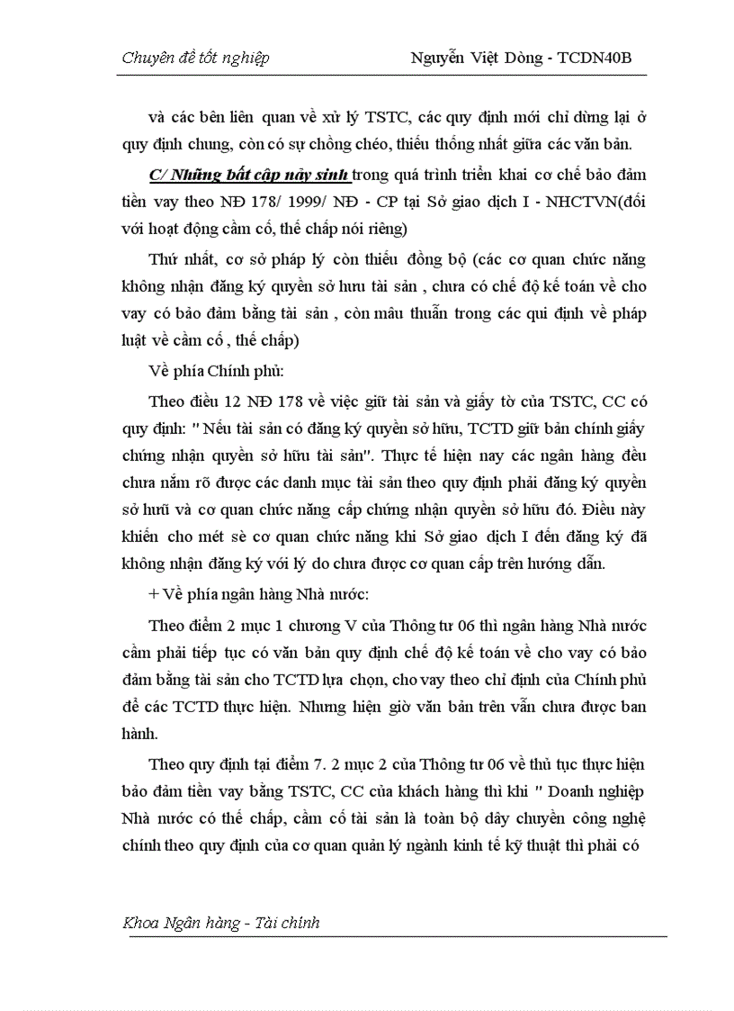 image for page Hoạt động đảm bảo tiền vay bằng tài sản cầm cố, thế chấp của khách hàng vay tại Sở giao dịch I - Ngân hàng Công thương Việt Nam