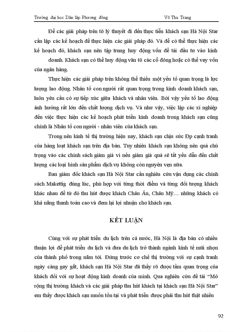 image for page Mở rộng thị trường khách và các giải pháp thu hút khách tại Khách sạn Hà Nội Star