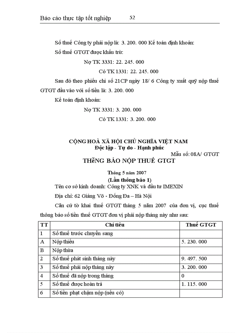image for page Hoàn thiện kế toán nghiệp vụ thuế GTGT tại công ty XNK và đầu tư IMEXIN