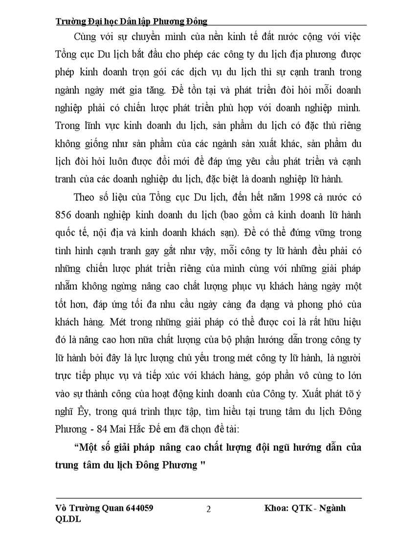 image for page Một số giải pháp nâng cao chất lượng đội ngũ hướng dẫn của trung tâm du lịch Đông Phương