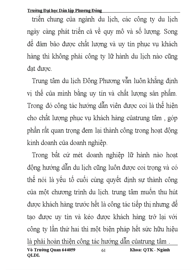 image for page Một số giải pháp nâng cao chất lượng đội ngũ hướng dẫn của trung tâm du lịch Đông Phương