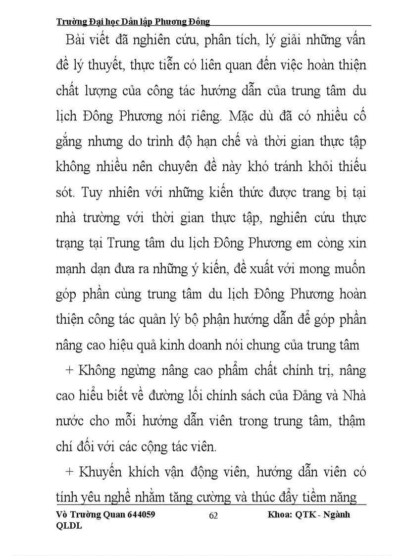 image for page Một số giải pháp nâng cao chất lượng đội ngũ hướng dẫn của trung tâm du lịch Đông Phương