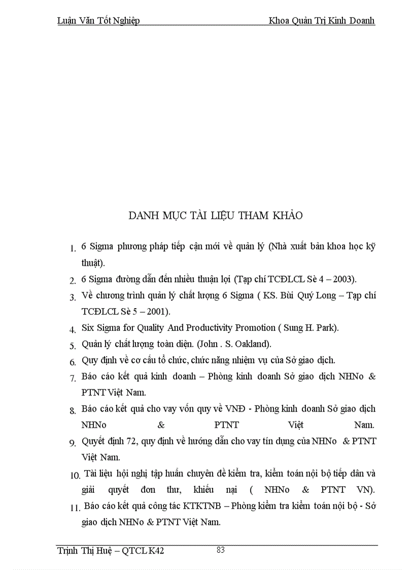 image for page Chất lượng dịch vụ tín dụng và triển khai chương trình 6 Sigma nhằm cải tiến chất lượng dịch vụ tín dụng tại Sở giao dịch NHNo & PTNT Việt Nam