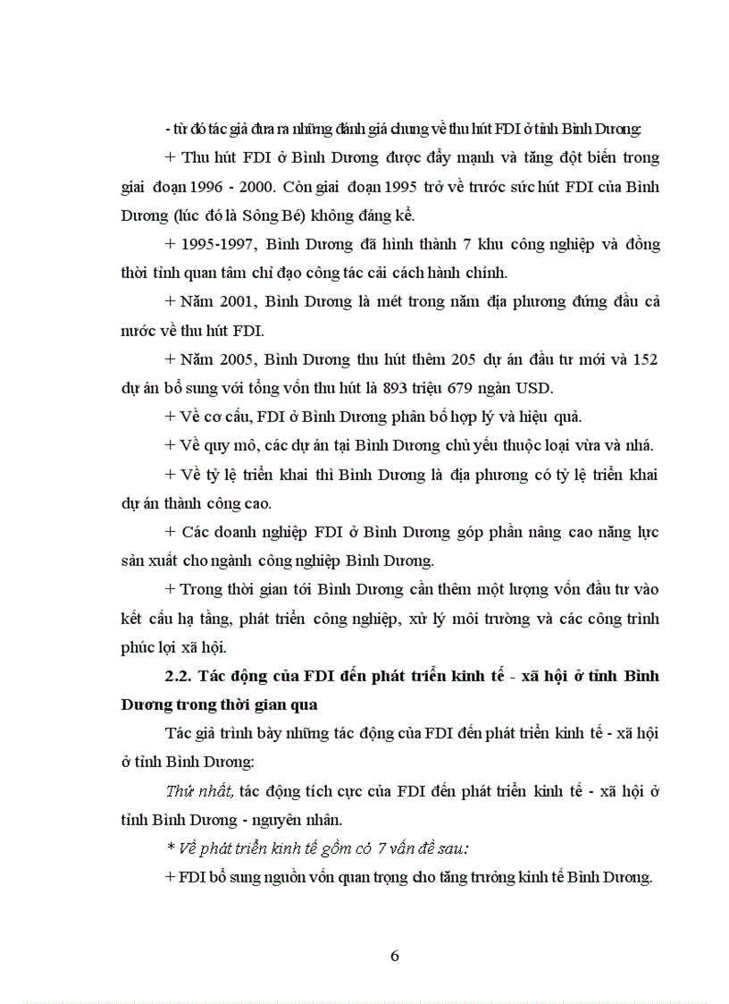Tác động của đầu tư trực tiếp nước ngoài (FDI) tới phát triển kinh tế - xã hội ở tỉnh Bình Dương