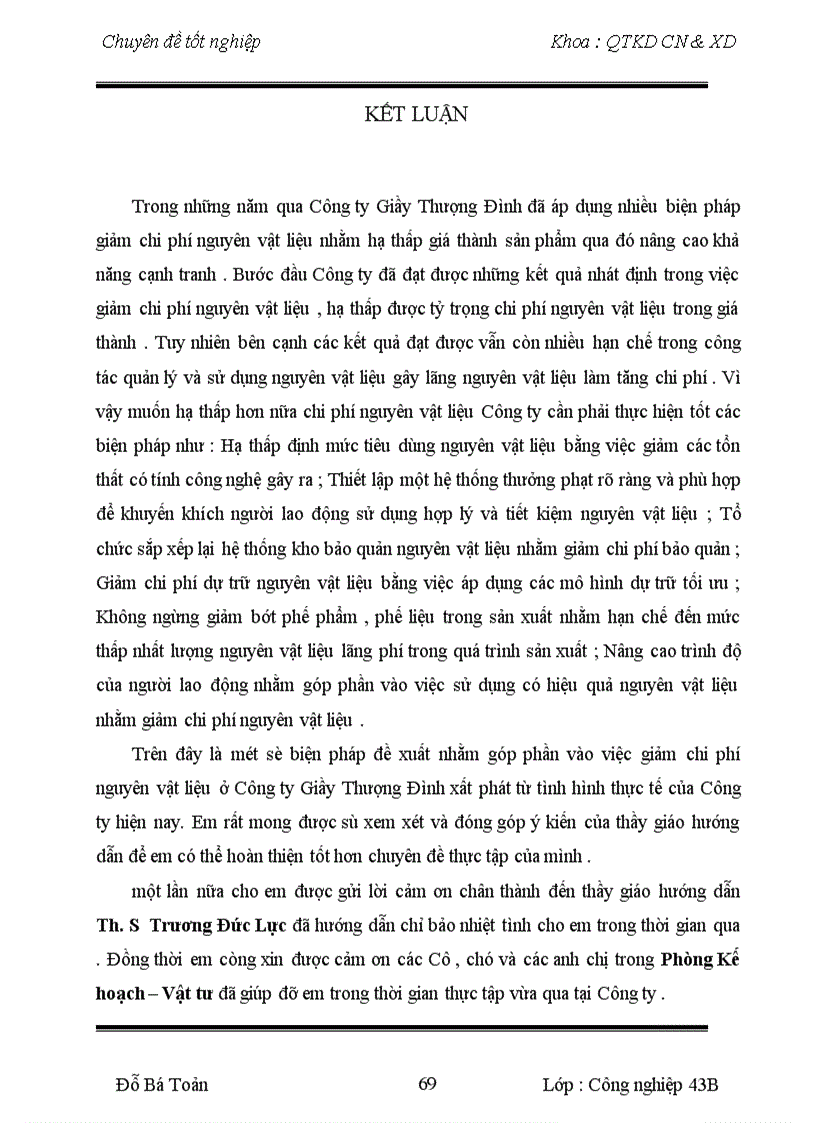 image for page Một số biện pháp nhằm giảm chi phí nguyên vật liệu ở Công ty Giầy Thượng Đình Chuyên đề được trình bày thành 2 chương