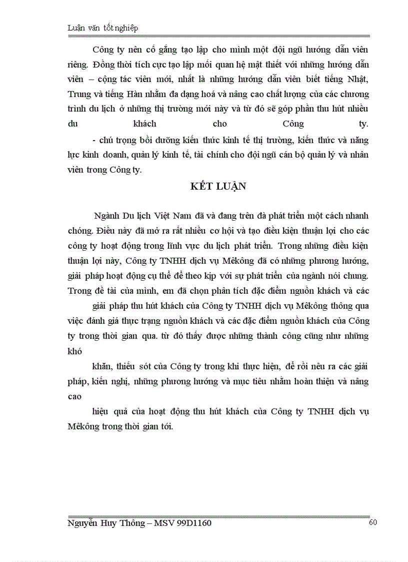 image for page Giải pháp hoàn thiện hoạt động thu hút khách du lịch tại Công ty TNHH dịch vụ Mêkông