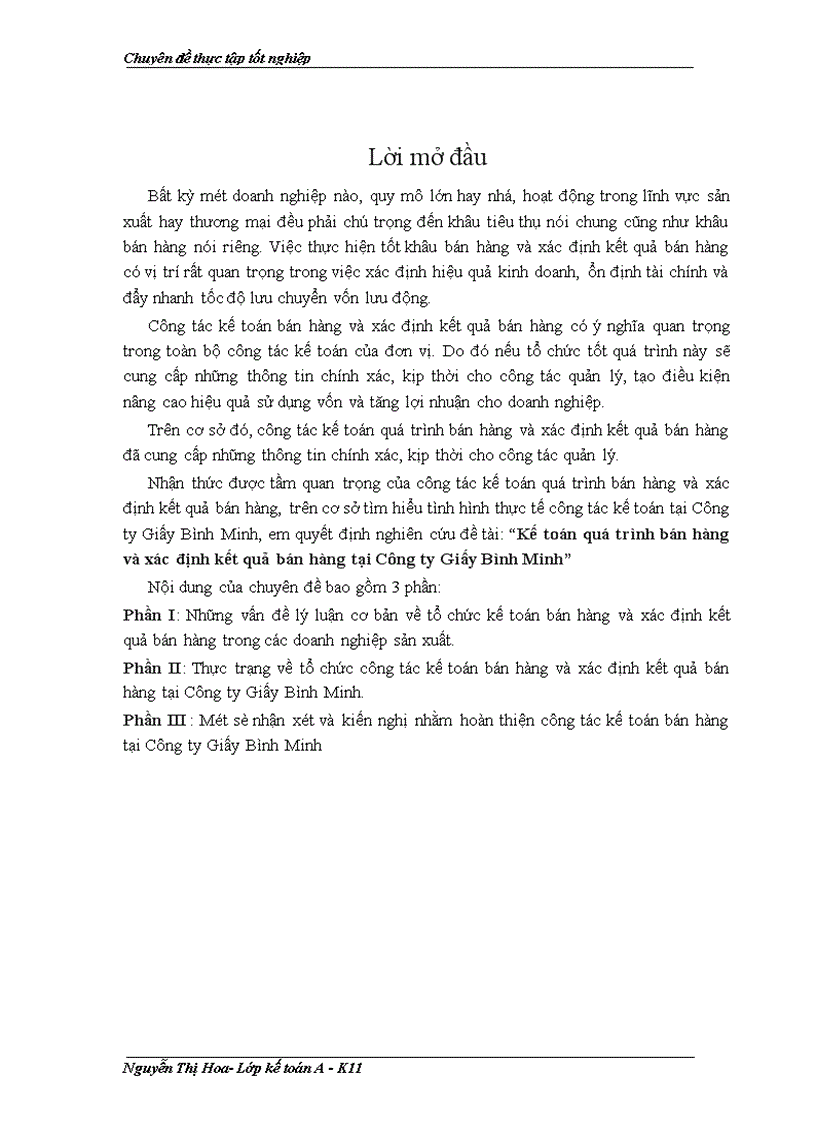 image for page Kế toán quá trình bán hàng và xác định kết quả bán hàng tại Công ty Giấy Bình Minh