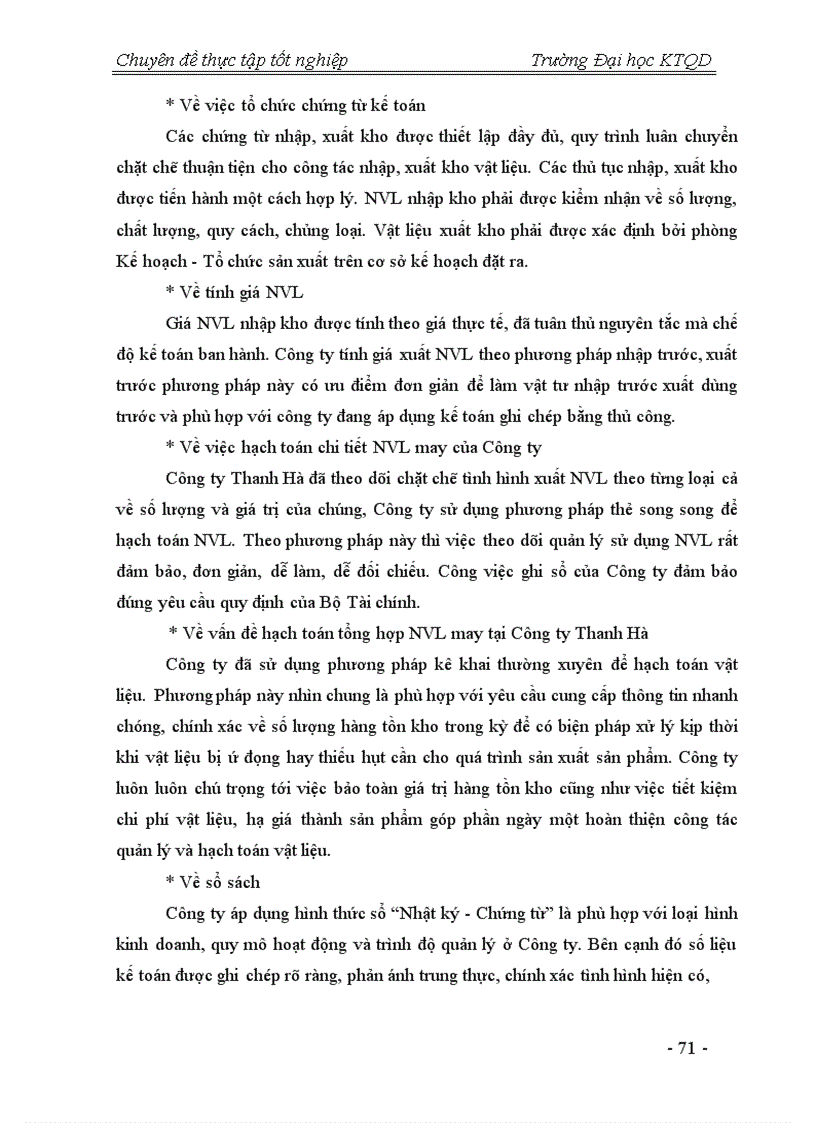 image for page Hạch toán NVL may tại Công ty Thanh Hà - Cục Hậu cần