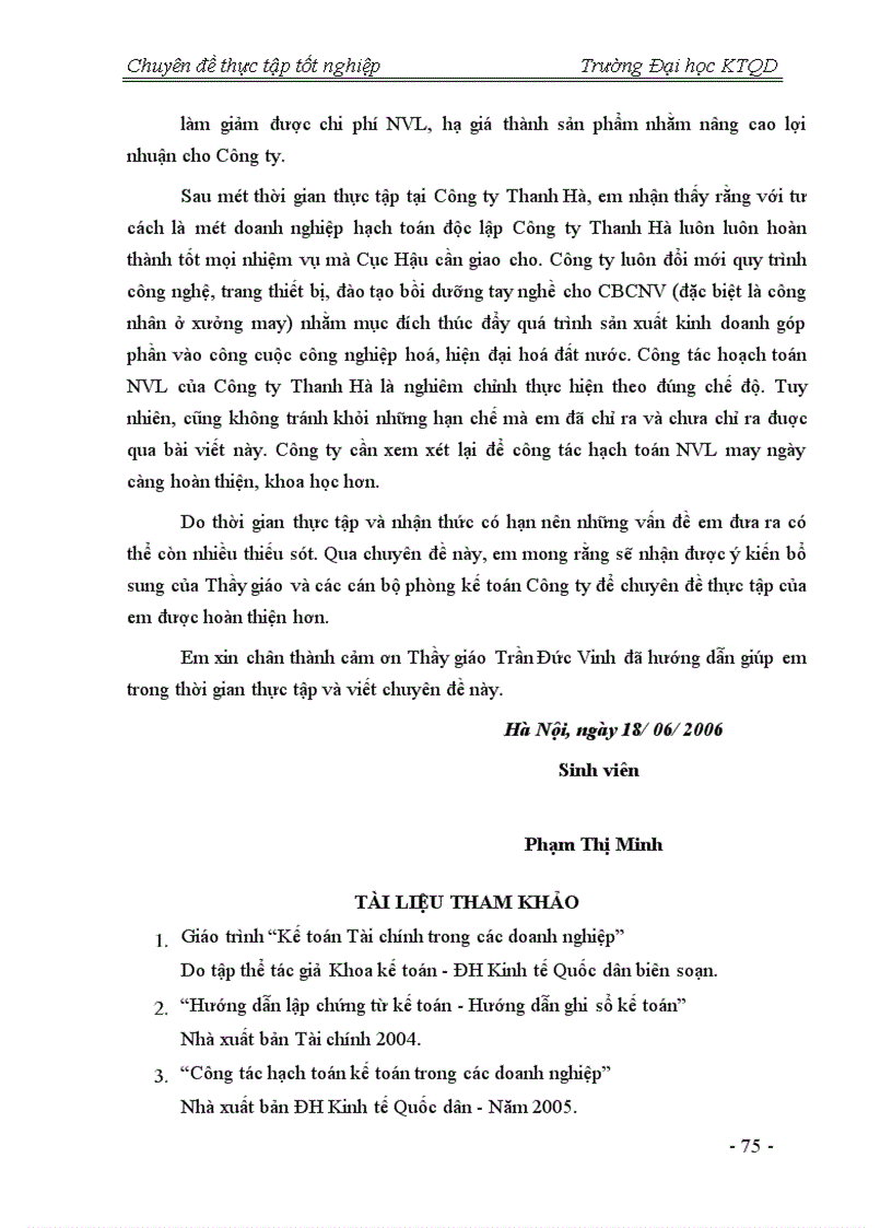 image for page Hạch toán NVL may tại Công ty Thanh Hà - Cục Hậu cần