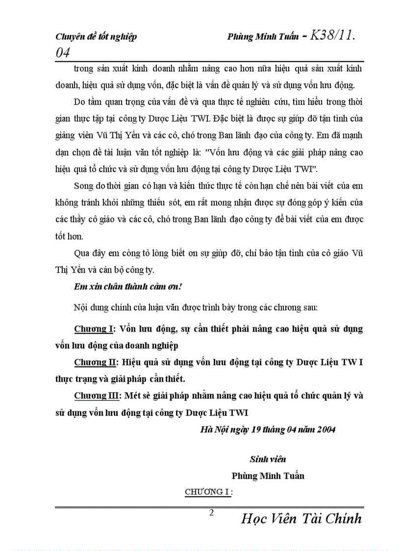 image for page Vốn lưu động và các giải pháp nâng cao hiệu quả tổ chức và sử dụng vốn lưu động tại công ty Dược Liệu TWI