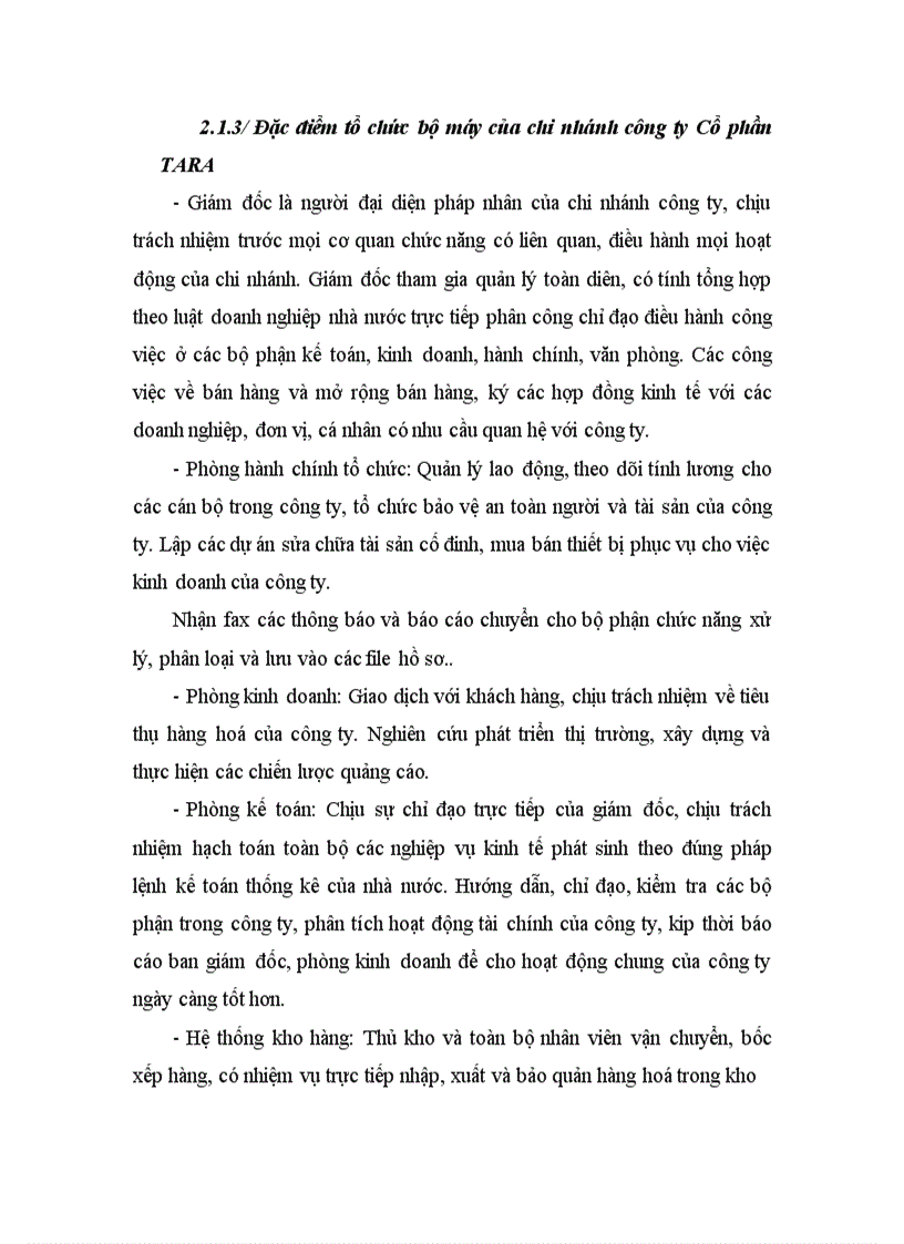 image for page Tổ chức công tác kế toán bán hàng và xác định kết quả kinh doanh tại chi nhánh công ty Cổ phần TARA