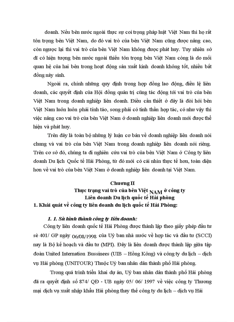 image for page Vai trò của Bên Việt Nam ở công ty Liên doanh du lịch Quốc tế Hải Phòng - thực trạng, bài học và giải pháp