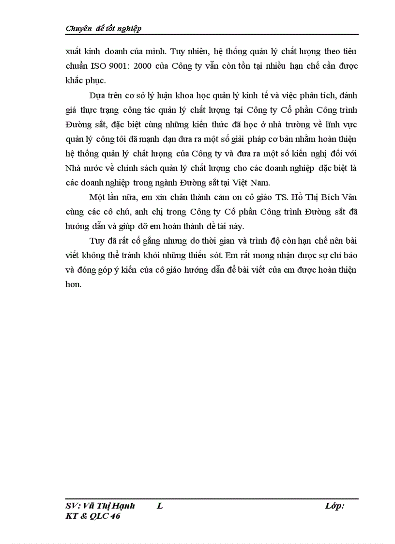 image for page Hoàn thiện hệ thống quản lý chất lượng tại Công ty Cổ phần Công trình Đường sắt theo tiêu chuẩn ISO 9001:2000