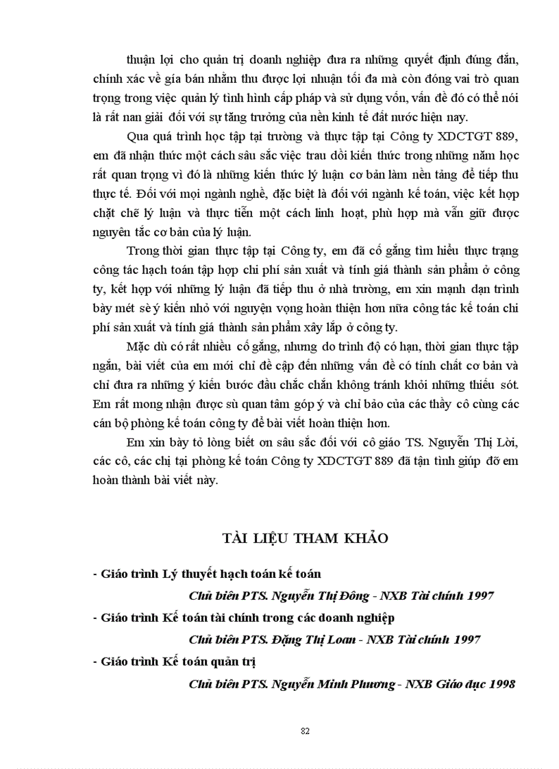 image for page Hoàn thiện công tác hạch toán chi phí sản xuất và tính giá thành sản phẩm tại công ty XDCTGT 889- Tổng công ty XDCTGT 8