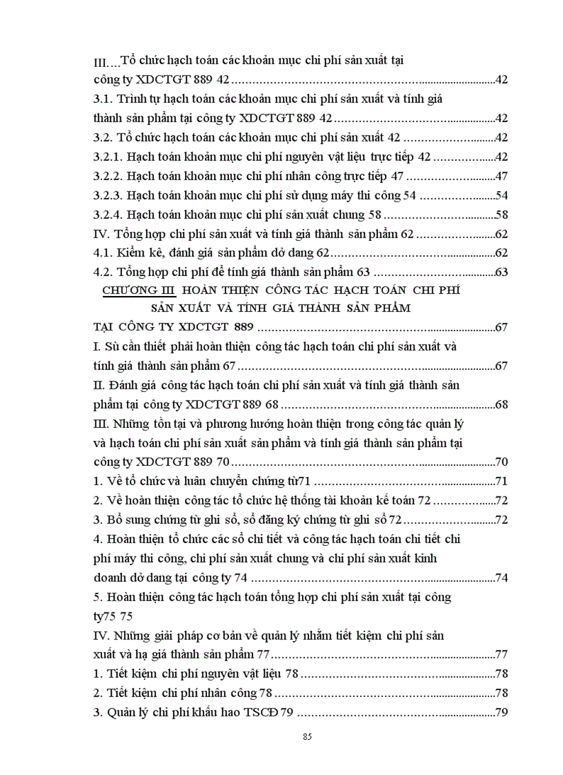 image for page Hoàn thiện công tác hạch toán chi phí sản xuất và tính giá thành sản phẩm tại công ty XDCTGT 889- Tổng công ty XDCTGT 8