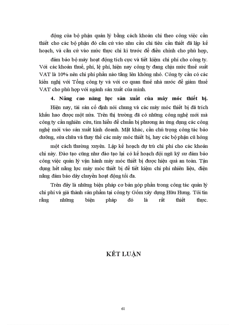 image for page Một số biện pháp để quản lý chi phí sản xuất kinh doanh và hạ giá thành sản phẩm của công ty Gốm xây dựng Hữu Hưng