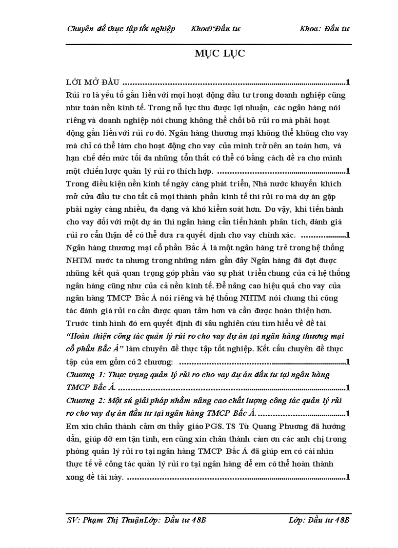 image for page Hoàn thiện công tác quản lý rủi ro cho vay dự án tại ngân hàng thương mại cổ phần Bắc Á