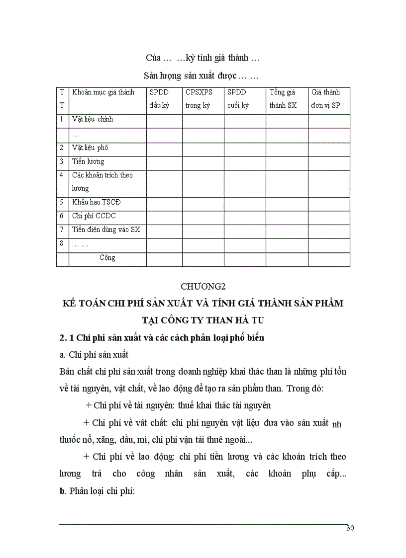 image for page Kế toán chi phí sản xuất và tính giá thành sản phẩm ở Công ty Than Hà Tu