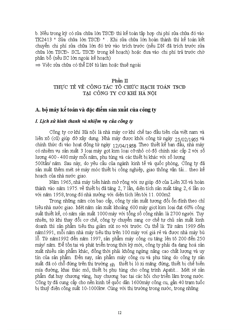 image for page Tổ chức hạch toán TSCĐ tại công ty cơ khí Hà nội