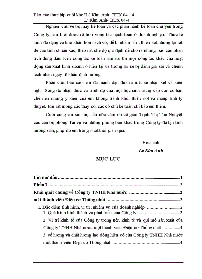 image for page Báo cáo thực tập tại Công ty TNHH Nhà nước một thành viên Điện cơ Thống nhất.
