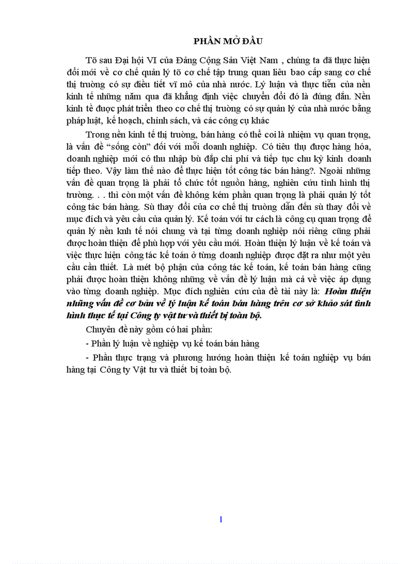 image for page Hoàn thiện những vấn đề cơ bản về lý luận kế toán bán hàng trên cơ sở khảo sát tình hình thực tế tại Công ty vật tư và thiết bị toàn bộ