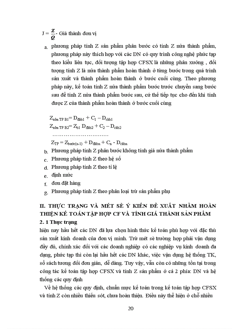 image for page Thực trạng và một số ý kiến đề xuất nhằm hoàn thiện kế toán tập hợp chi phí và tính Z