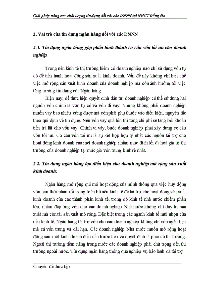image for page Giải pháp nâng cao chất lượng tín dụng của Chi nhánh Ngân hàng Công thương Đống Đa đối với DNNN
