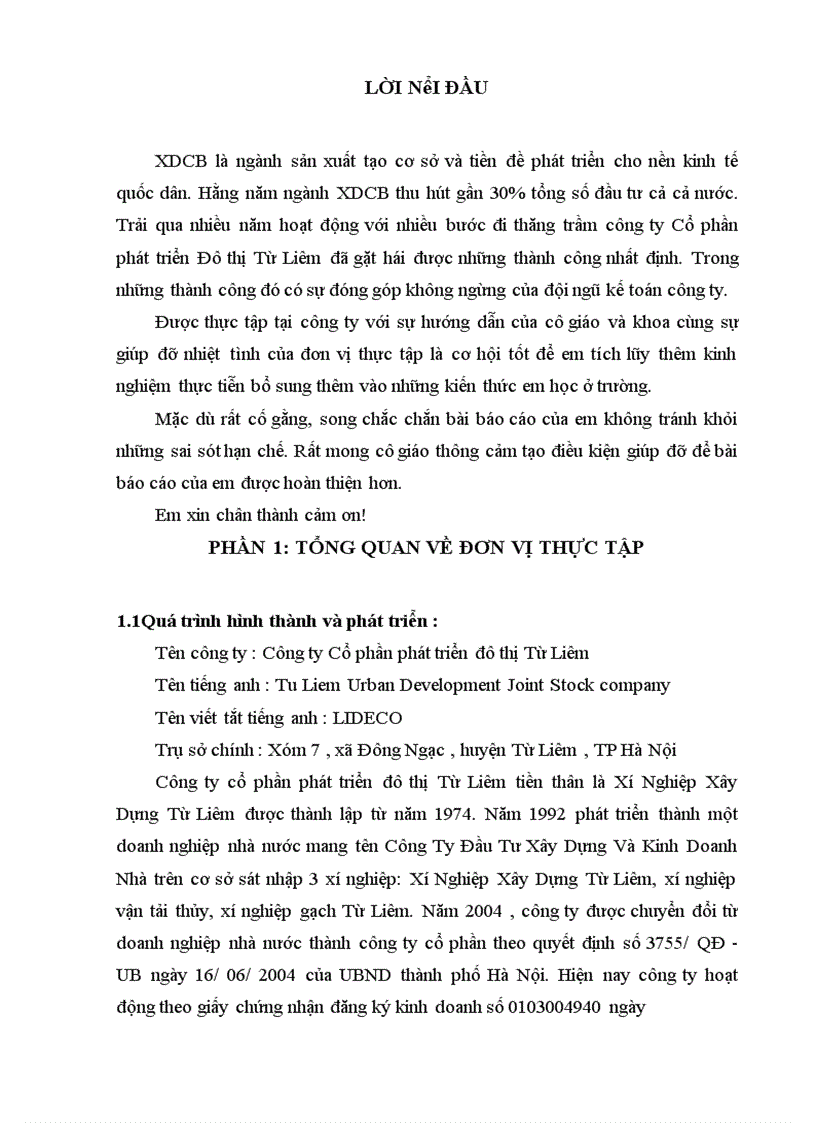 image for page Báo cáo thực tập tại công ty Cổ phần phát triển Đô thị Từ Liêm