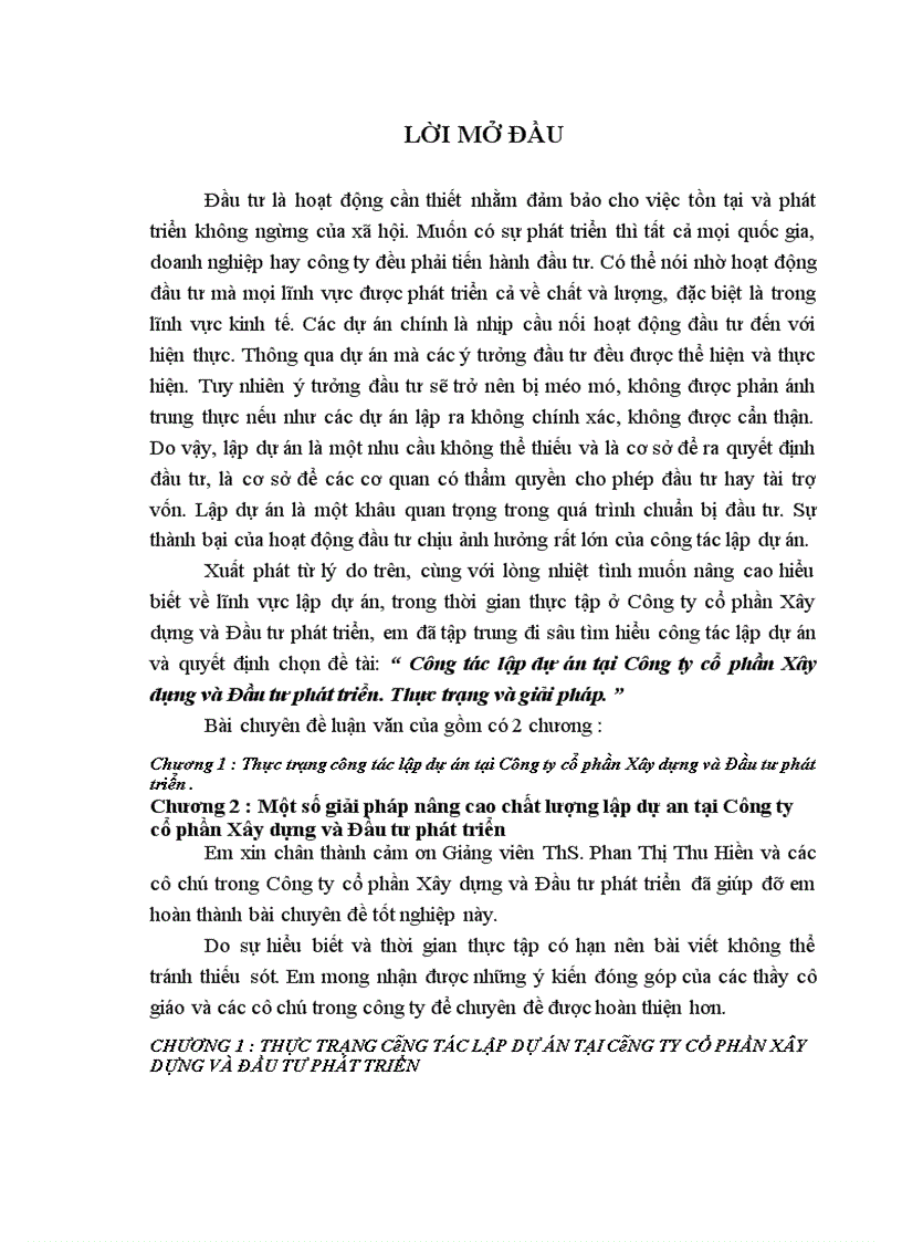 image for page Công tác lập dự án tại Công ty cổ phần Xây dựng và Đầu tư phát triển. Thực trạng và giải pháp.