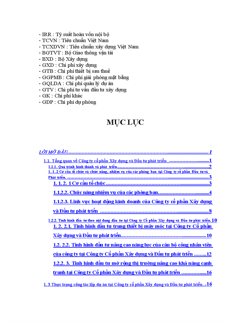 image for page Công tác lập dự án tại Công ty cổ phần Xây dựng và Đầu tư phát triển. Thực trạng và giải pháp.