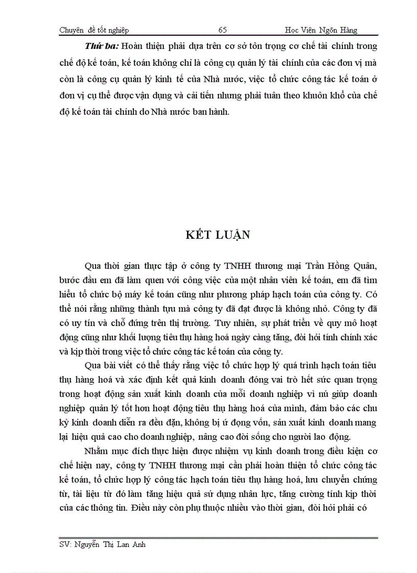 image for page Hoàn thiện công tác hạch toán tiêu thụ hàng hoá và xác định kết quả tiêu thụ tại công ty TNHH thương mại Trần Hồng Quân