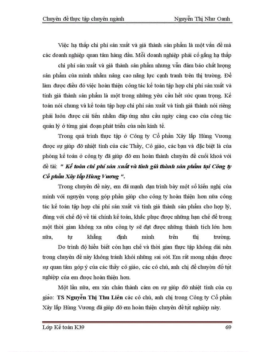 image for page Kế toán chi phí sản xuất và tính giá thành sản phẩm tại Công ty Cổ phần Xây lắp Hùng Vương
