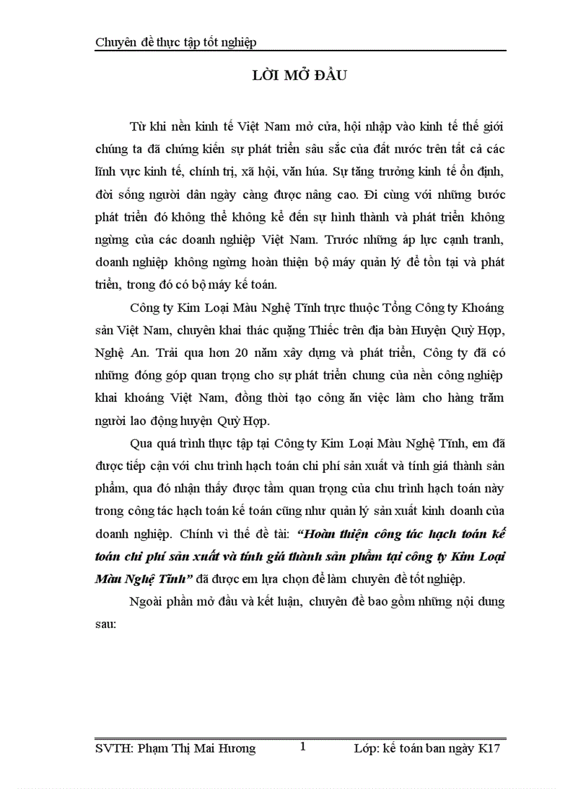 image for page Hoàn thiện công tác hạch toán kế toán chi phí sản xuất và tính giá thành sản phẩm tại công ty Kim Loại Màu Nghệ Tĩnh