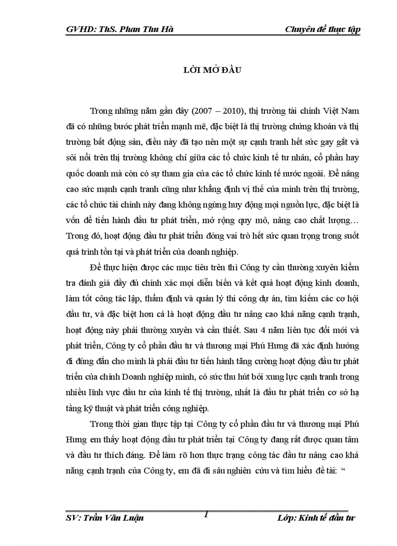 image for page Đầu tư phát triển tại Công Ty Cổ Phần Đầu Tư Và Thương Mại Phú Hưng. Thực trạng và giải pháp