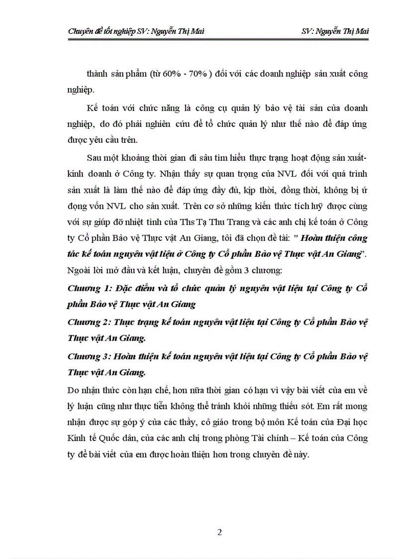 image for page Hoàn thiện công tác kế toán nguyên vật liệu ở Công ty Cổ phần Bảo vệ Thực vật An Giang